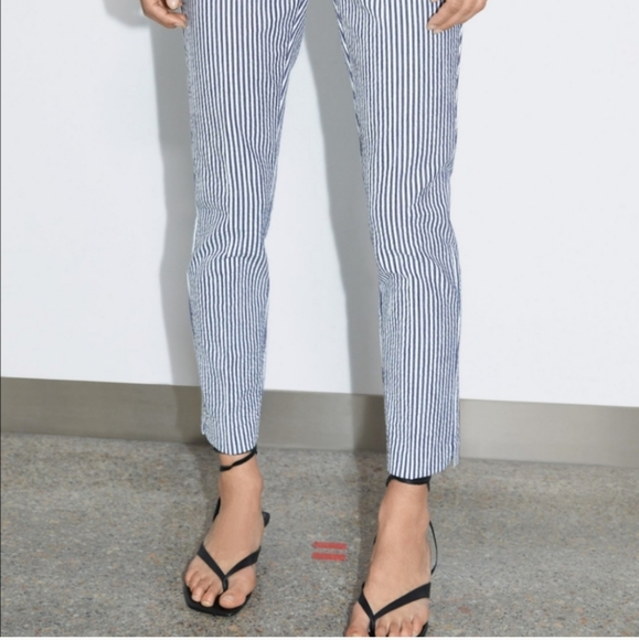 Zara Jogger Waist White and Navy Trousers xs - Picture 6 of 10